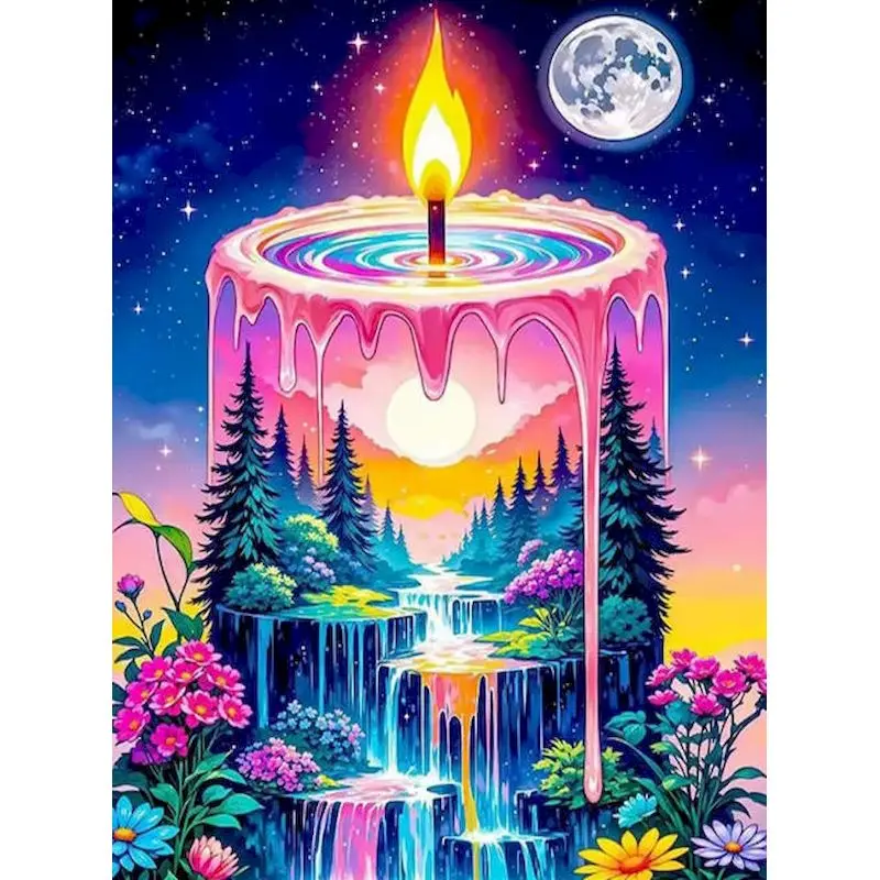 

CHENISTORY Forest Waterfall Painting By Number Kits For Adults Handpainted DIY Coloring By Number Magical Candle Scenery Home De