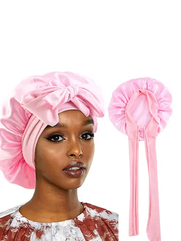 New Satin Sleeping Cap For Women Solid Wide Band Stretch Head Tie Silky Bonnet Edge Wrap Nightcap Hair Care Shower Head Cover