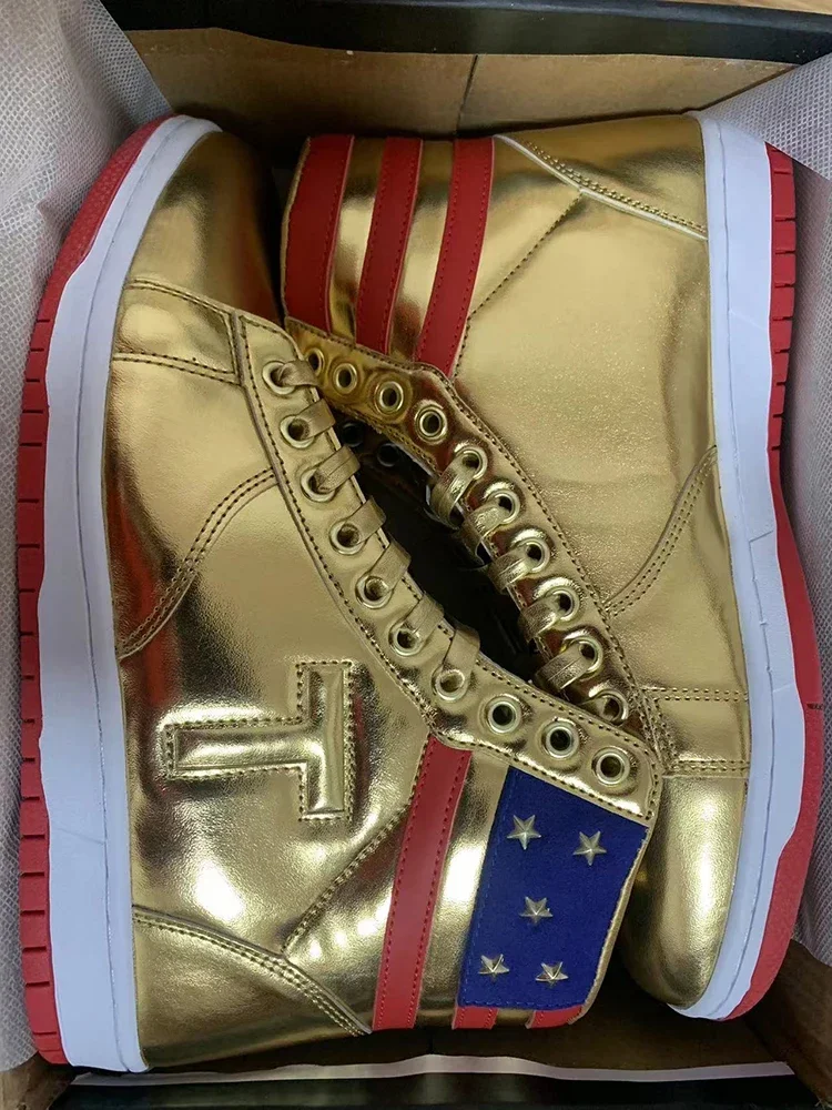 2024 Trump shoes Never Surrender Gold Sneakers High top Gym MAGA President Donald Shoe Mens Womens Casual Boots Road Sneaker