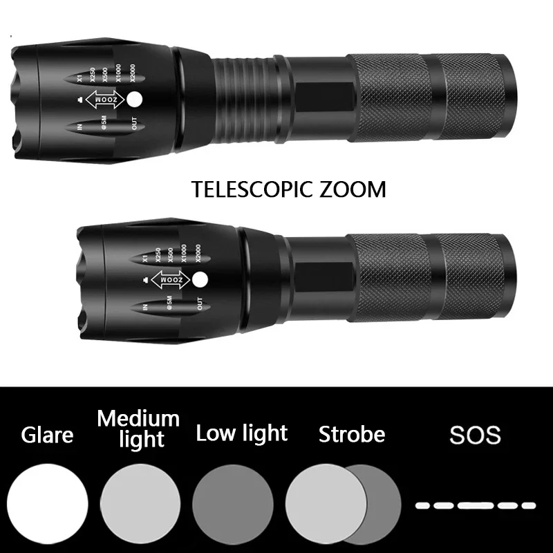 LED 충전식 손전등 XMLT6/L2 Linterna 토치 사용 18650 배터리, 5 가지 모드 방수 캠핑 강력한 LED 손전등