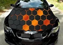 Orange Hexagon Honeycomb Car Accessories Hood Vinyl Stickers Wrap Engine Cover Decal Sticker Universal Car Protect Film Decor