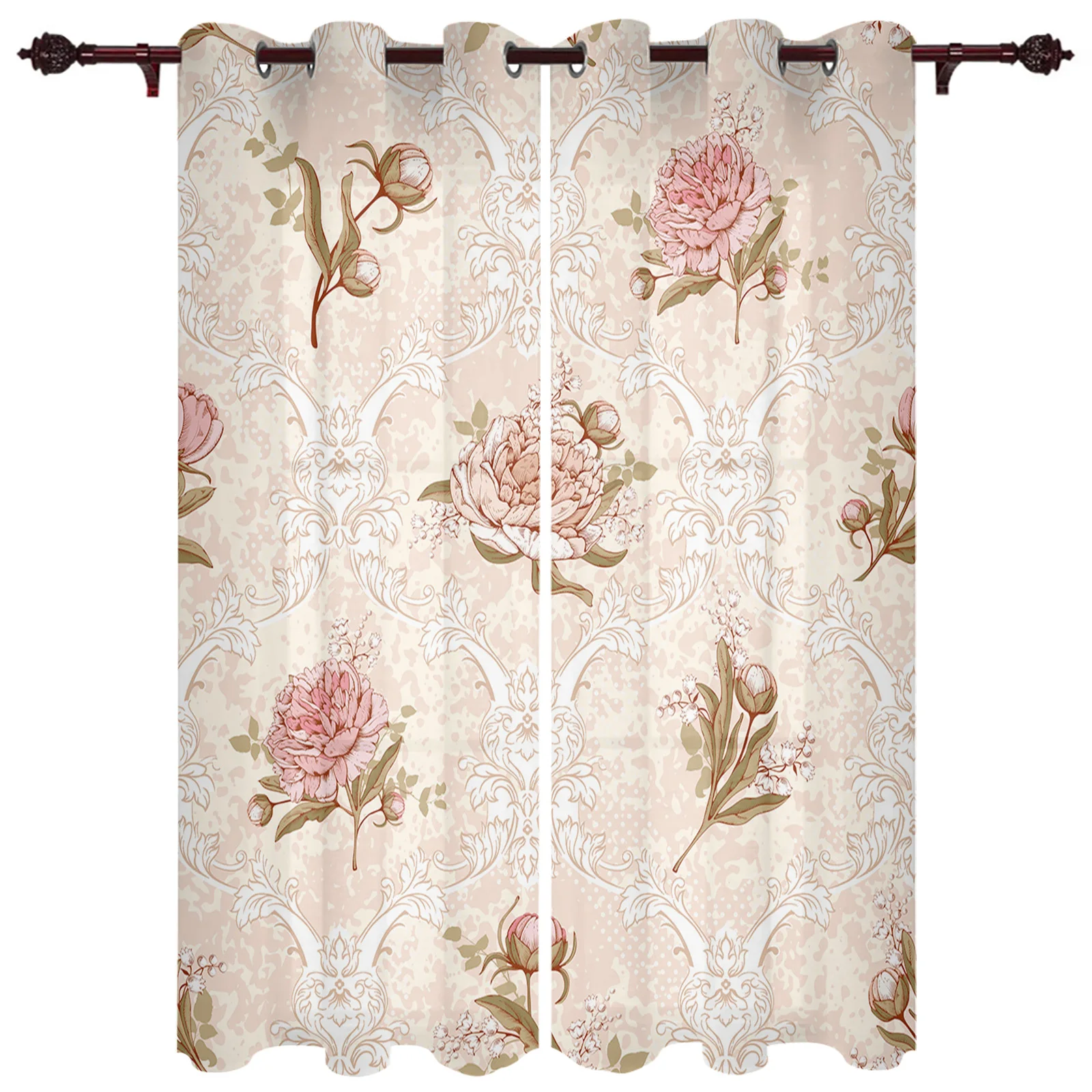 

Dahlia Flower Leaves Retro Window Curtain Living Room Luxury Valance Curtain for Bedroom Home Kitchen Decor Curtain