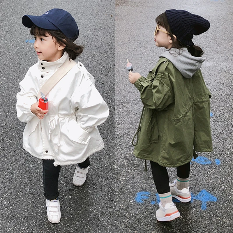 2 3 4 5 6 Years Girls Long Trench Coats Fashion Korean Windbreaker Jacket For Toddler Girls Spring Autumn Children's Clothing