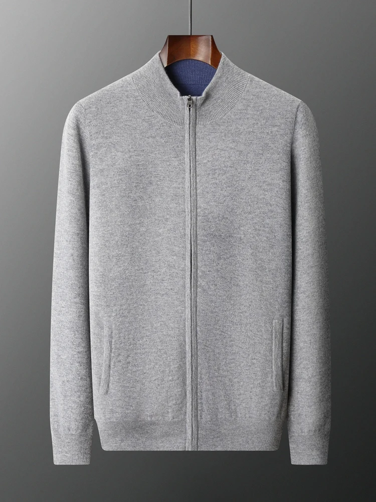 

TLOML Men 100% Cashmere Sweater Thick Mock Neck Zippe Double Sided Cardigan Autumn Winter Smart Casual Cashmere Reversible Coat