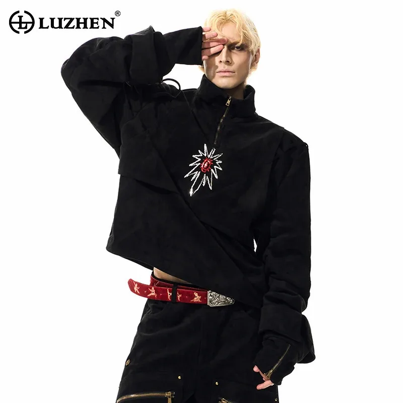 

LUZHEN оригинальный нишевый дизайн, окрашенная в галстук вышивка, мужская куртка, новинка 2025 года, высококачественная уличная одежда, одежда с воротником-стойкой, JY4535