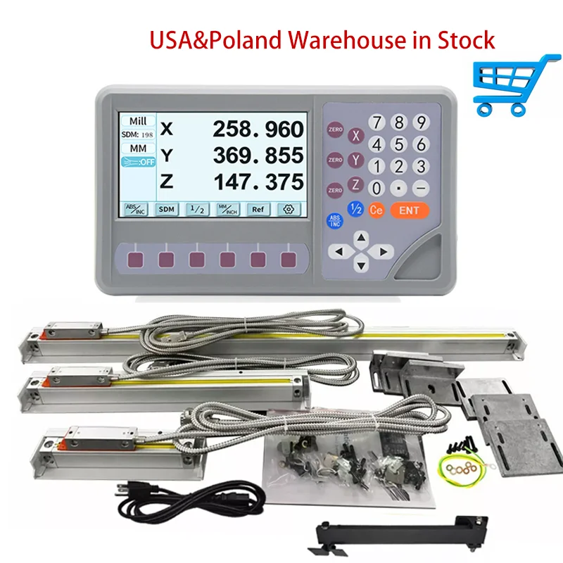 DRO 2 Axis/3 Axis Digital Readout with 0.005mm Optical Linear Glass Scale Enocder Ruler for Lathe Milling Machine