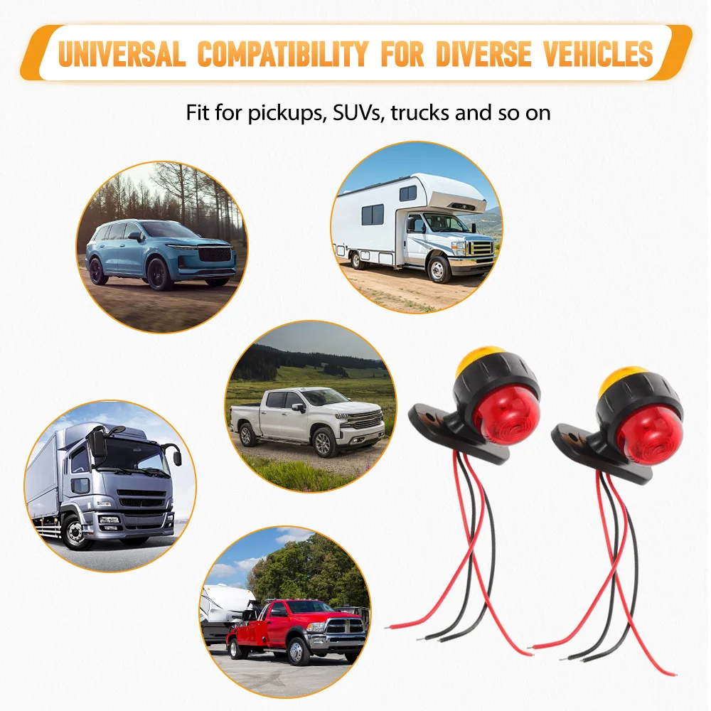 2 قطعة شاحنة فان ماركر ضوء LED الجانب ماركر مصباح مقطورة مقاومة للماء أضواء جانبية 12-24 فولت LED أضواء العلامات الجانبية مع 8 اكسسوارات