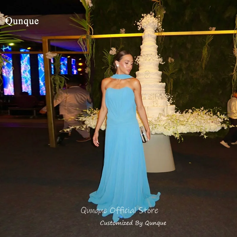 Qunque Maxi Sweetheart Chiffon Evening Dresses A Line Flowy Robes De Soirée Ribbons Eever Pretty Evening Dresses Customized