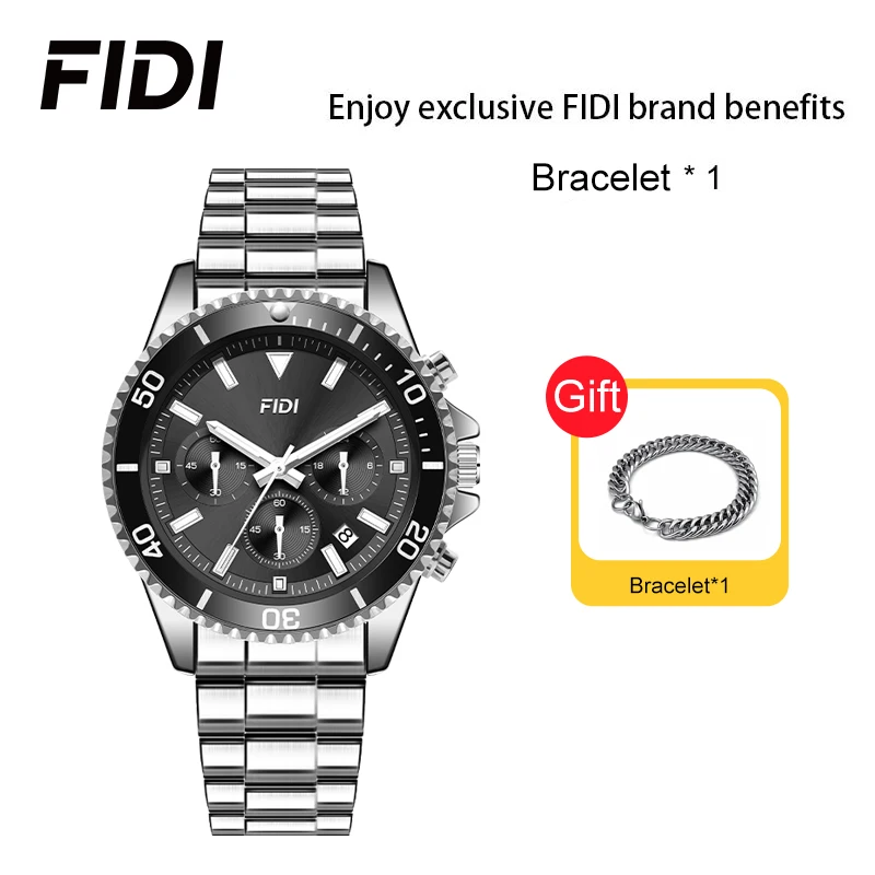 

FIDI модные мужские часы для мужчин спортивные водонепроницаемые кварцевые часы роскошные мужские деловые светящиеся часы подарки браслет FD106