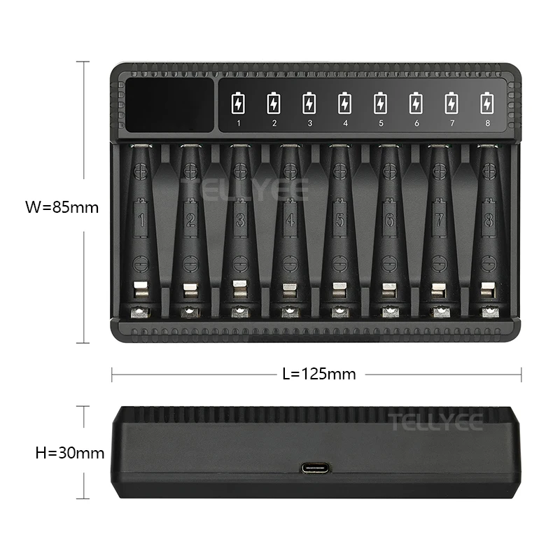 Display a LED intelligente per caricabatterie intelligente, caricabatteria al litio a 8 slot, per uscita AA/AAA NiMH 1.48V 600mA * 8