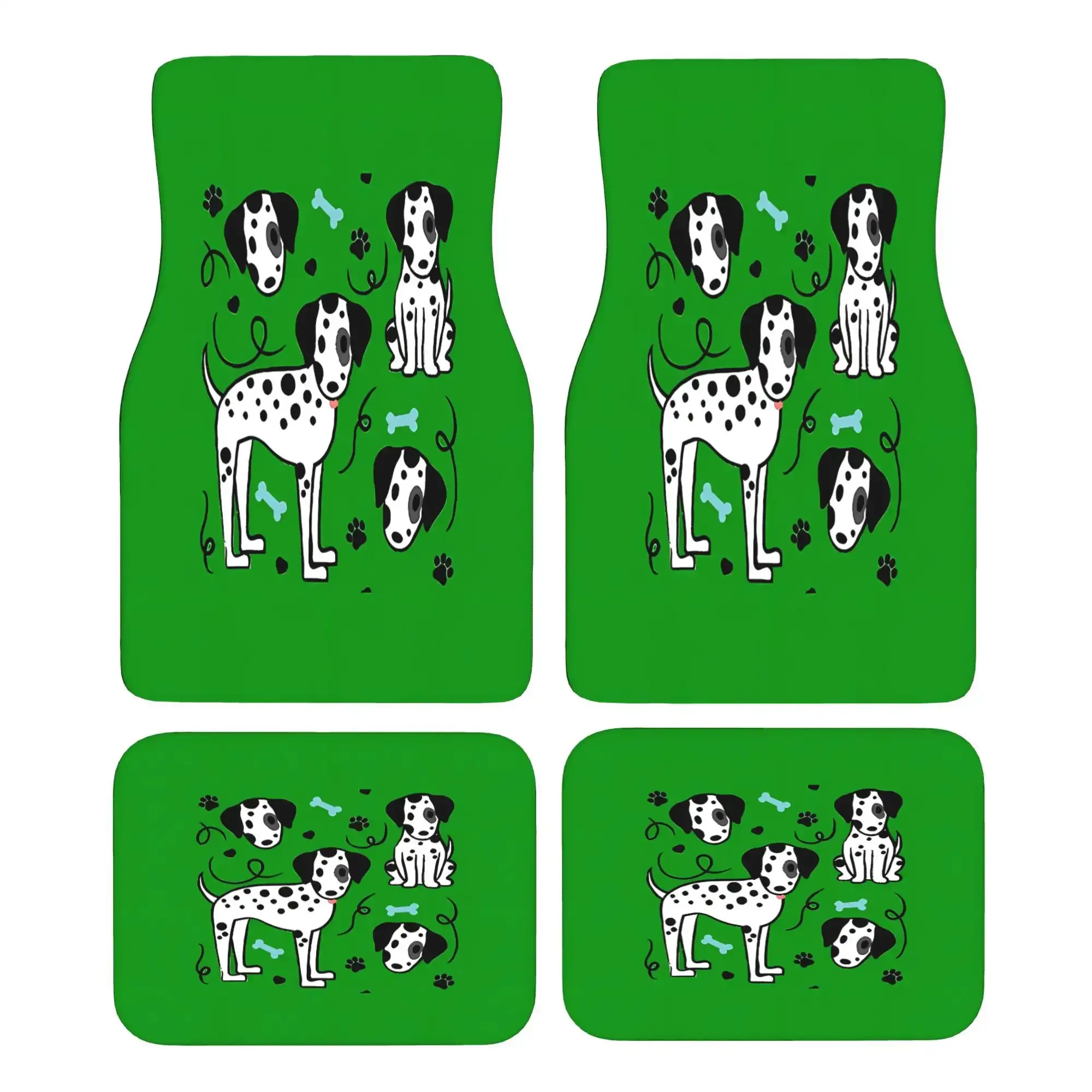 4pcs Set Of Dalion Pattern Dog-themed Car Floor Mats, Suitable Front And Rear Areas, Brings A Consistent Appearance To The Inter