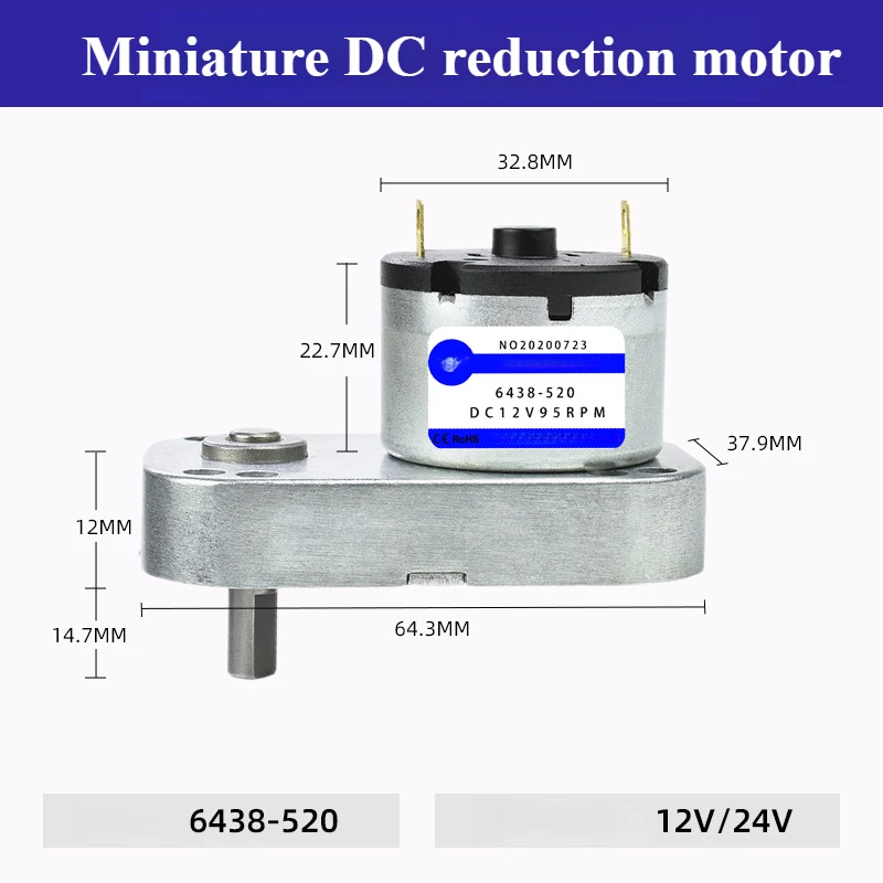

6438-520 Micro DC Gear Motor Motor 24V12 114RPM Speed Regulation Forward and Reverse High Torque DC Electric Motor For DIY Hobby