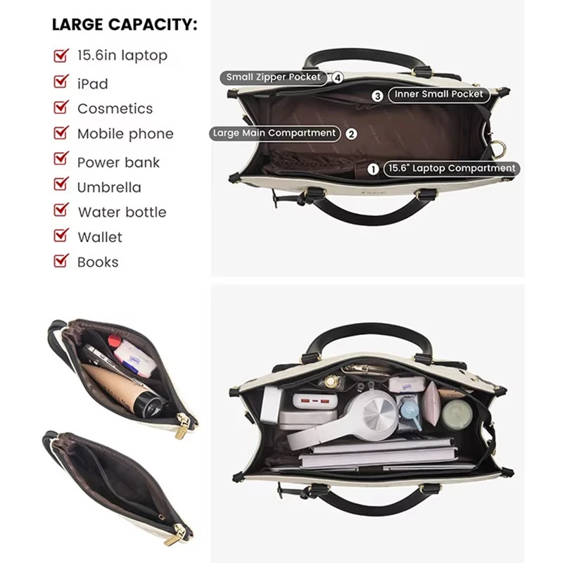 

Women's 2-in-1 Insulated Lunch Bag Leak-Proof Waterproof Picnic Cooler with 15.6-Inch Laptop Compartment - Portable Food Storage