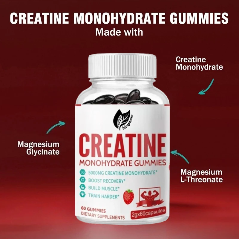 Monohidrato de creatina que contiene glucina de magnesio, magnesio L-trenonina, caramelos de goma con sabor a manzana, monohidrato de creatina de 5000 mg