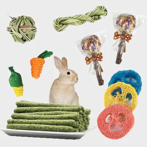 9/14PCS Small Pet Toy Set Chew Toy For Rabbits Teeth Grinding Teeth Guinea Pig Apple Branches Bite Wood Teeth Grinding Snacks