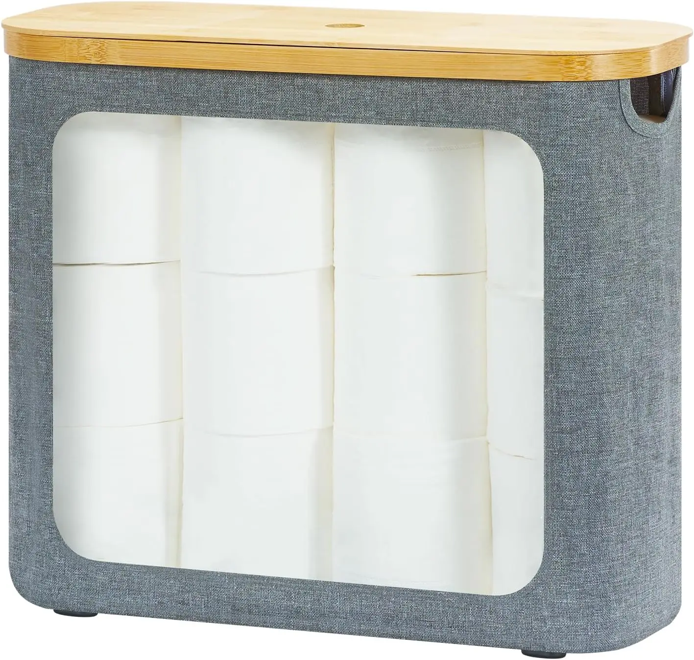 

Toilet Paper Storage Basket with Bamboo Lid for 12 Rolls, Grey Bathroom Organizer