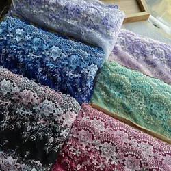 3Yards 13cm Wide Blue Pink Green Purple Mesh Flower Embroidery DIY Lace Trim For Garments Underwear Bra Wedding Doll Clothing