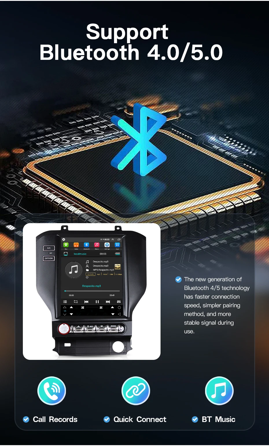 Android 14 Auto Für Ford Mustang 2015-2020 Tesla Bildschirm Auto Radio Stereo Multimedia Player GPS Navigation DSP 4G WIFI Carplay – Detail 7