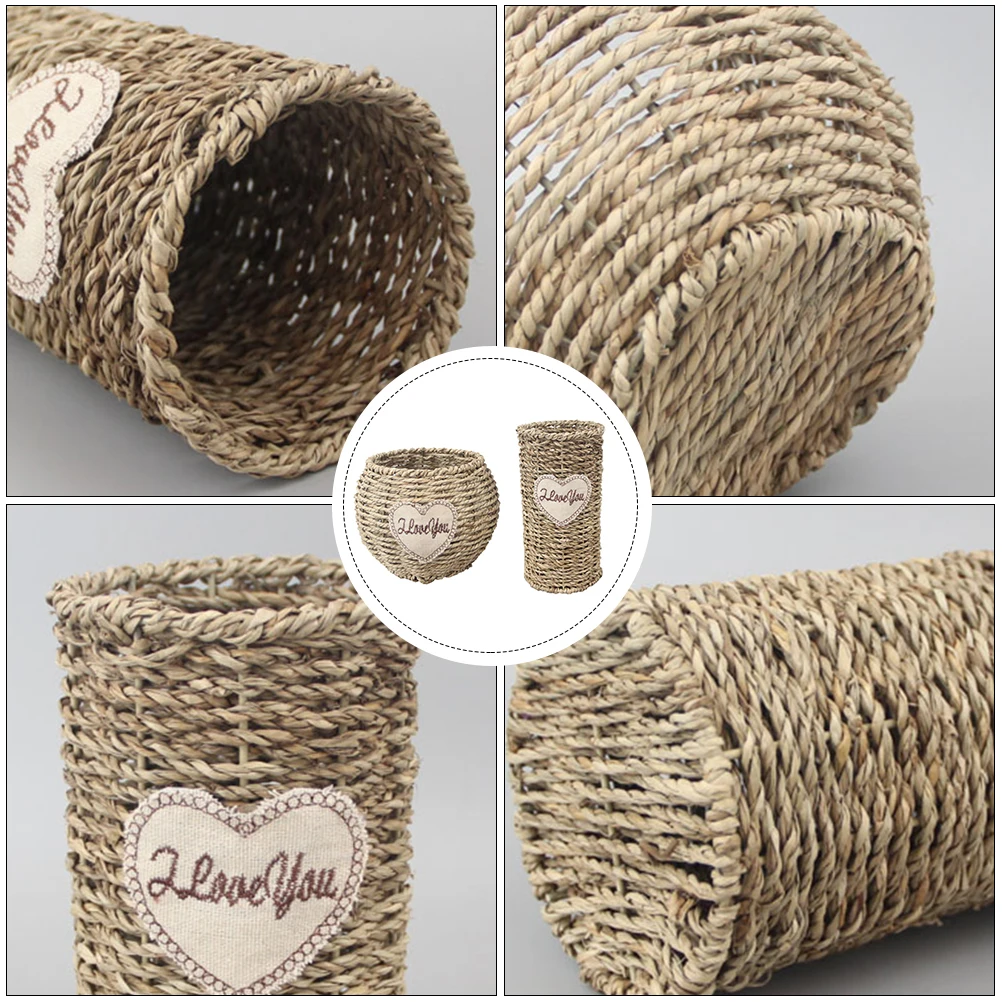 

2 Pcs Decorations Rattan Flower Basket Woven Plant Weave Pots Indoor Decorative