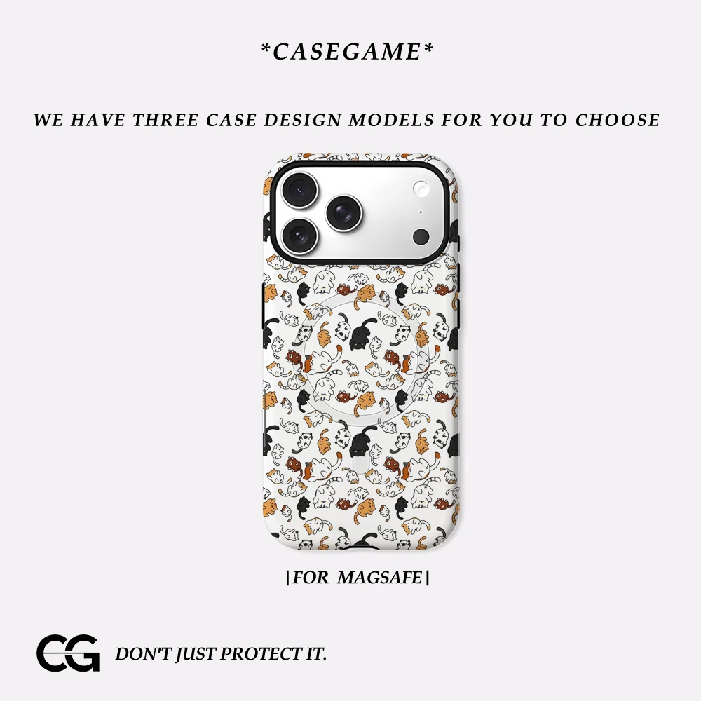 Casegame Matte Bumper für MagSafe Hülle für iPhone 17 16 15 14 Plus 13 Pro Max Stoßfeste Harte PC Niedliche Cartoon-Katzen-Hülle
