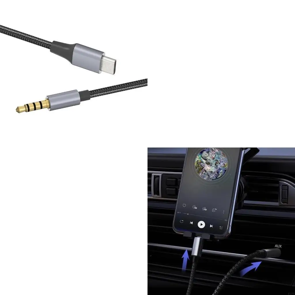 E1PF Noise Reduction AUX Cable Connection Wire Wide Compatibility Type C to 3.5mm