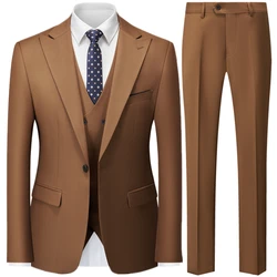 Autumn New Men's Slim British Wedding Solid Color Dress Blazer / Male Three Piece Suit Coat Vest  Pants Trousers Waistcoat