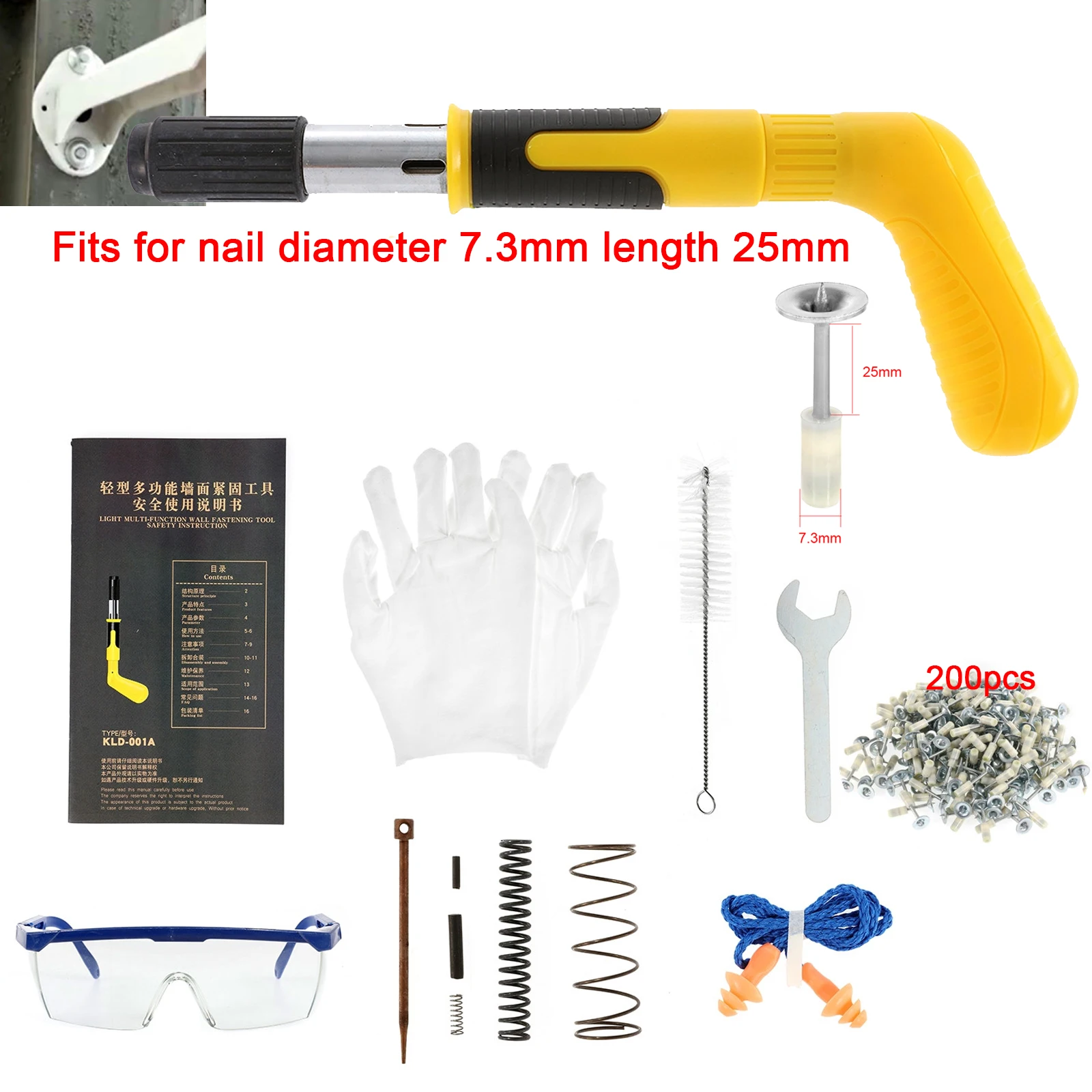 Mini conjunto de ferramentas de rebite pistola prego aço renovação instalação rebite fasterner fixo ferramentas com 200pc 25mm redondo unhas ferramenta elétrica