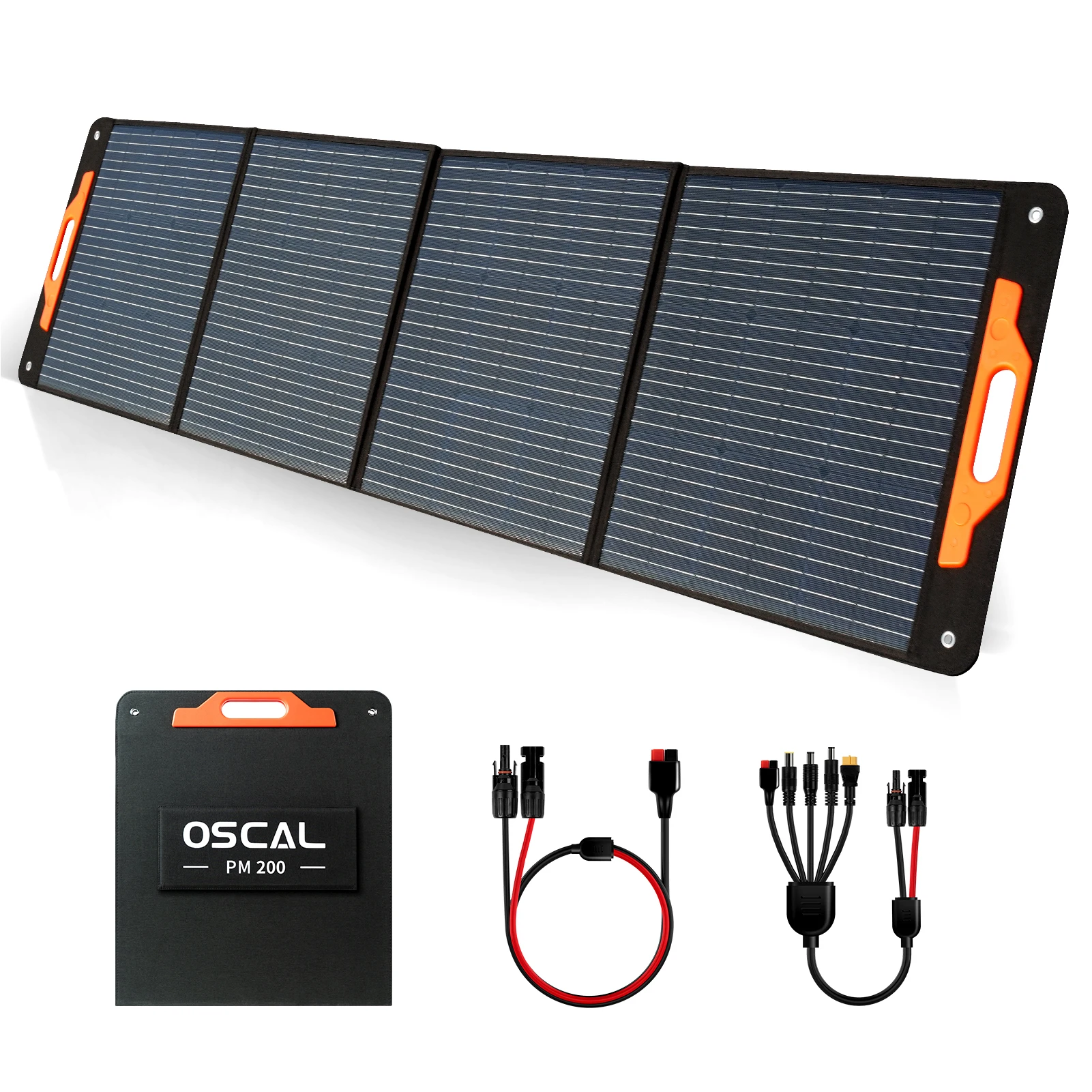 Oscal PM200 200W Foldable Solar Panel 23% Efficiency Monocrystalline Cells IP65 Water Repellent with 5-in-1 Cable Portable Solar