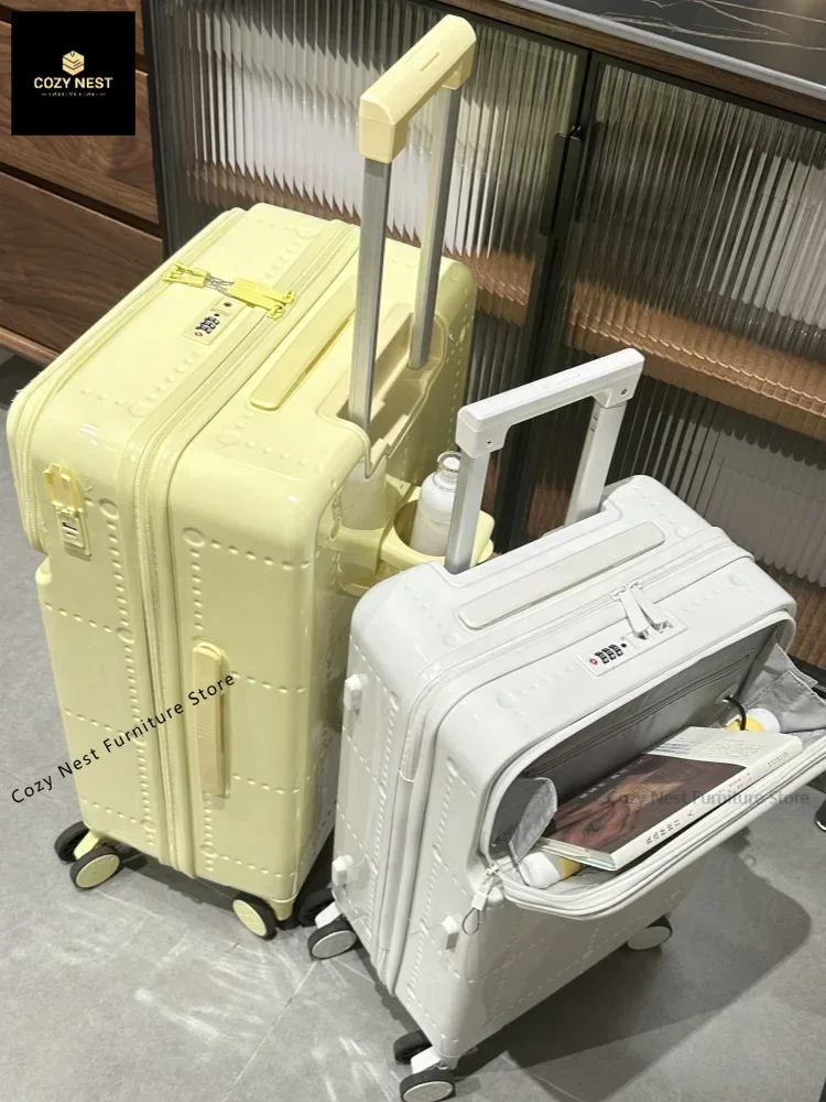 20-Inch dopamine small boarding case with front opening multifunctional suitcase, 24-inch suitcase for male and female students