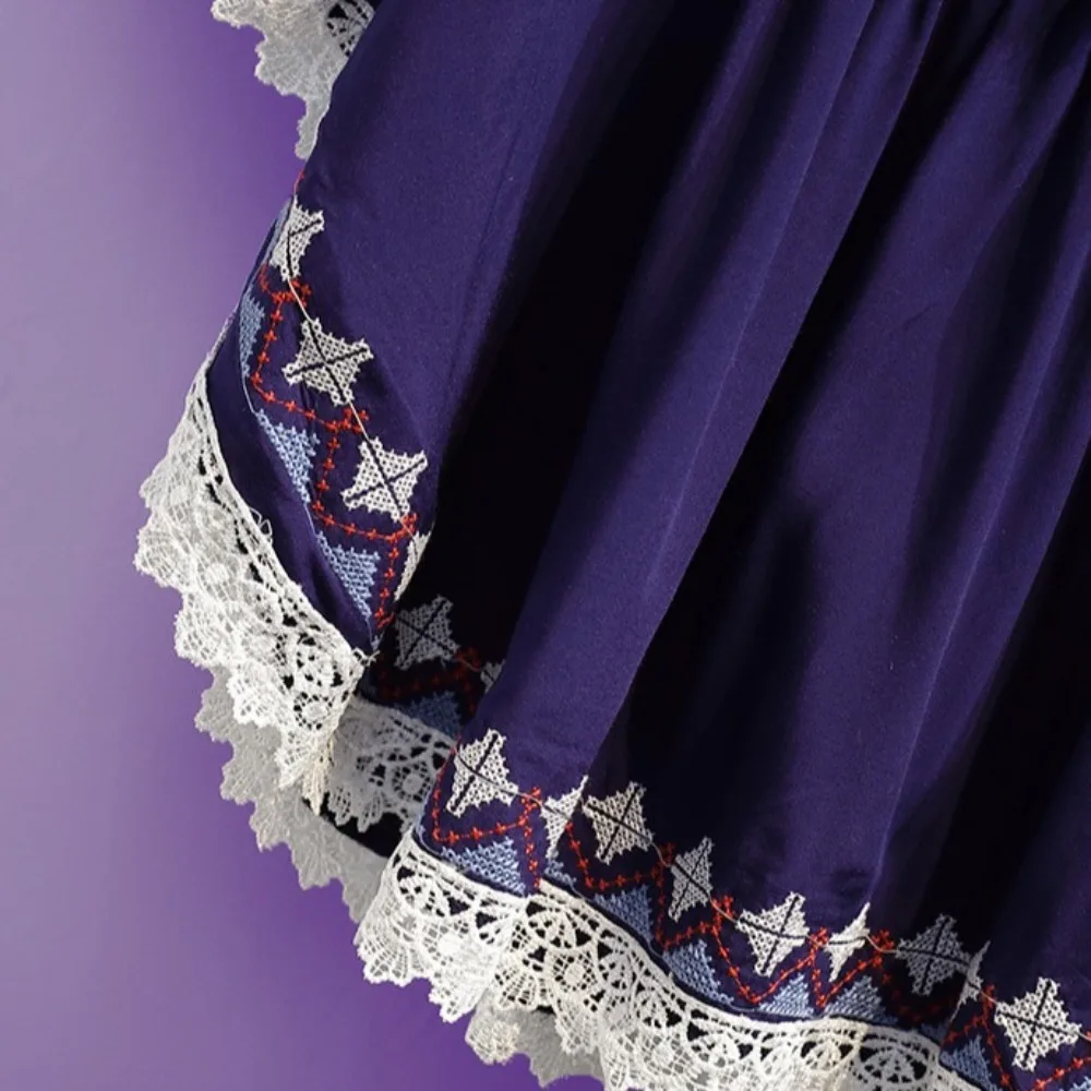 الحلو الدانتيل متابعة شرابة البوهيمي نمط تي شيرت التطريز جولة الرقبة قصيرة الأكمام تي شيرت فضفاض عالية الخصر العرقية نمط قمم الصيف #4