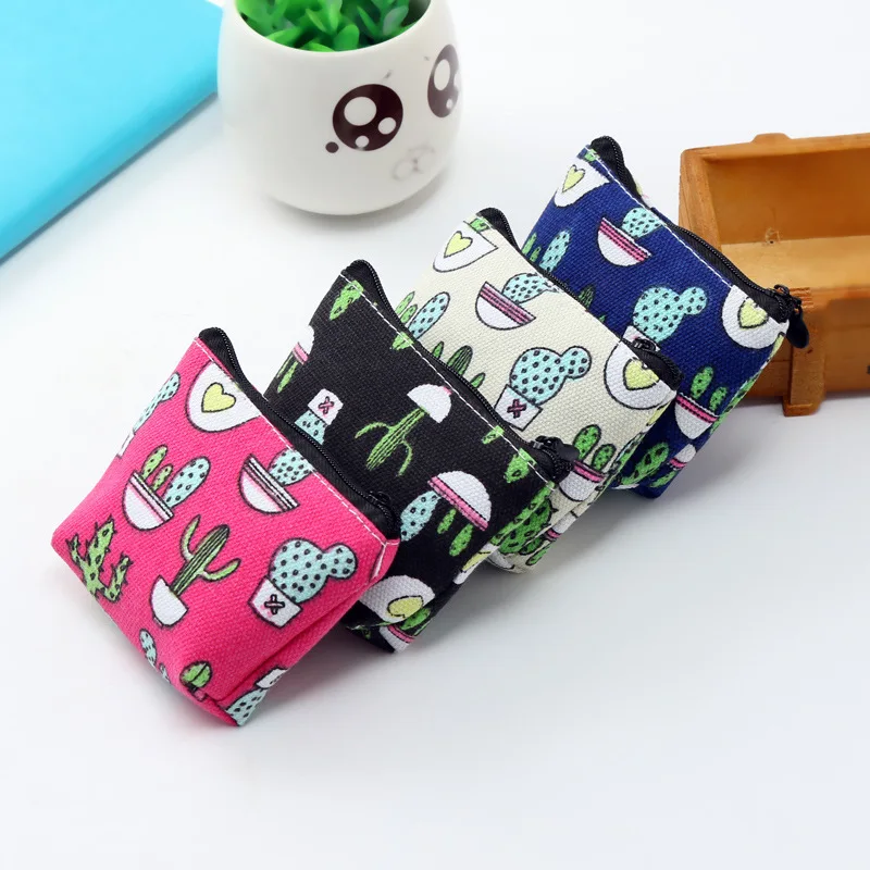 

5PCS/Lot Cactus Pattern Coin Purse Canvas Unisex Coin Key Storage Bag Kids Coin Zipper Bag Easy to Carry