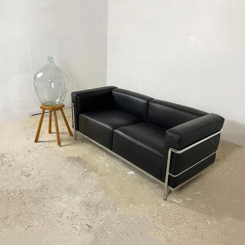 

Office Sofa Simple Modern Stainless Steel Sofa Business Double Clothing Store Leather Sofa