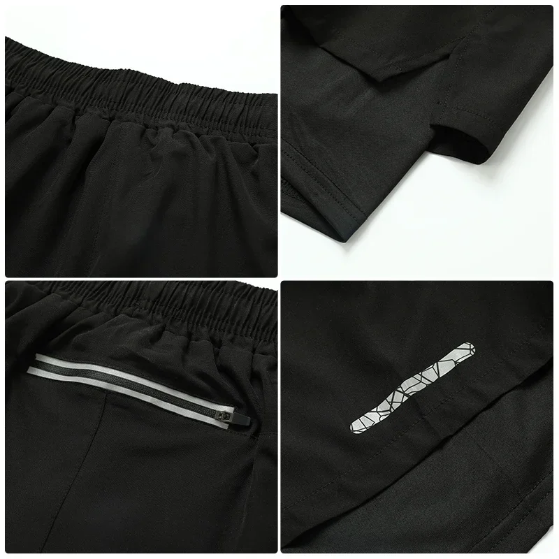 Pantalones cortos 2 en 1 para correr al aire libre para hombre, pantalones de chándal de doble capa de entrenamiento de Fitness de secado rápido,