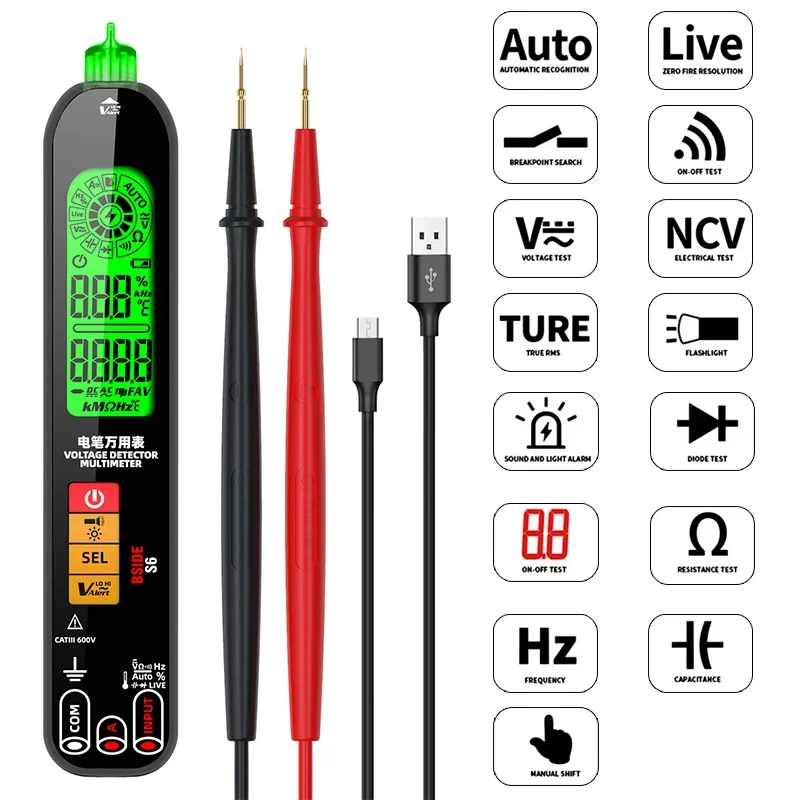 S6/S6X Multimetr cyfrowy typu pióro Testery napięcia Multimetr DC AC Profesjonalny tester Miernik Ohm NCV Hz Tester diod do narzędzia