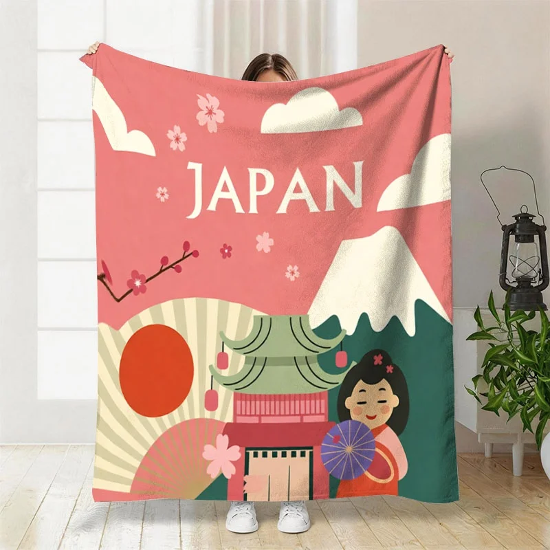 Aesthetic Japan Anime Throw Blanket Mount Fuji Kawaii Japanese Culture Decor Fleece Couch Throw Living Room Home Decoration Gift