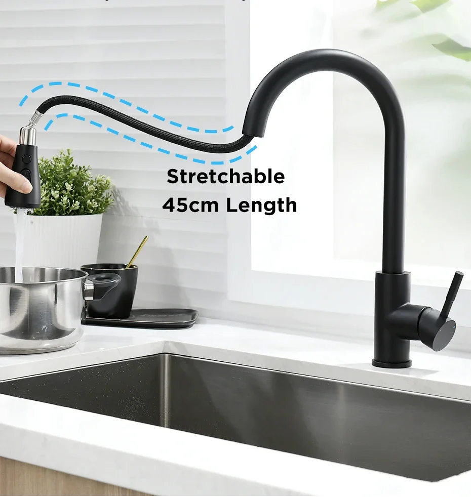 Kitchen Faucet Brushed Nickel Color Surface Hot and Cold Water Faucet Kitchen Sink Faucet Pull-out Kitchen Faucet Single Hole