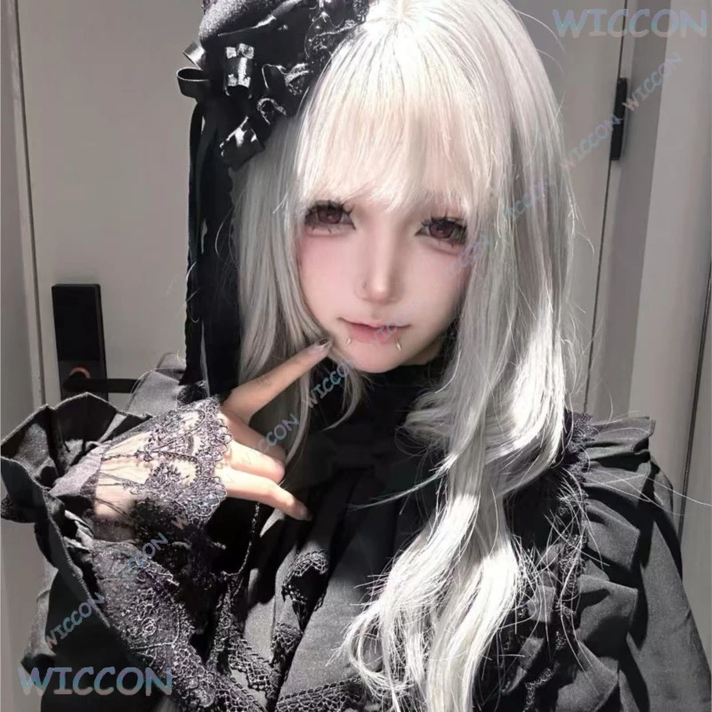 Jirai Kei فستان طويل النمط الياباني Kawaii Y2K جميع الأسود مقوس دانتيل لوليتا كم طويل نحيف القوطية الخصر حفلة النساء الفتيات الزي