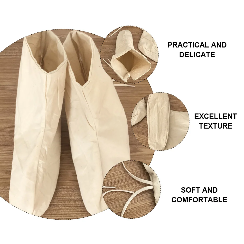 1 زوج 26 سنتيمتر القطن الخالص الدانتيل متابعة احذية المطر غطاء للقدم العرق ماصة مقاومة للرطوبة تنفس طبقة مزدوجة للكبار البيج الحرة #4