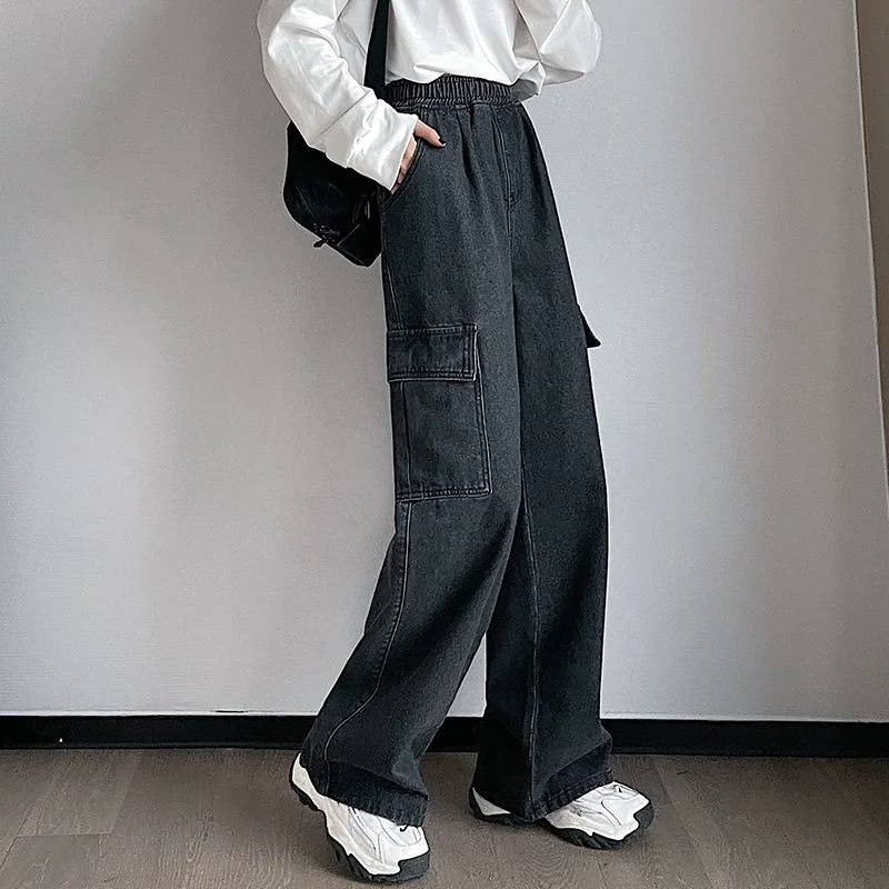 

Vintage Cargo Pants Boyfriend Trousers Women High Waist Wide Leg Baggy Jeans Harajuku Side Pocket Y2K Streetwear Denim Pants 6XL