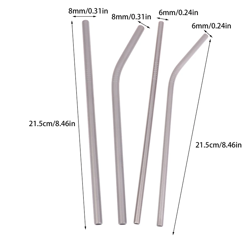 NEW Reusable Pure Titanium Straight/Bend Straws Sandblasted With Cleaning Brush For Medicine Milk Tea Beverages