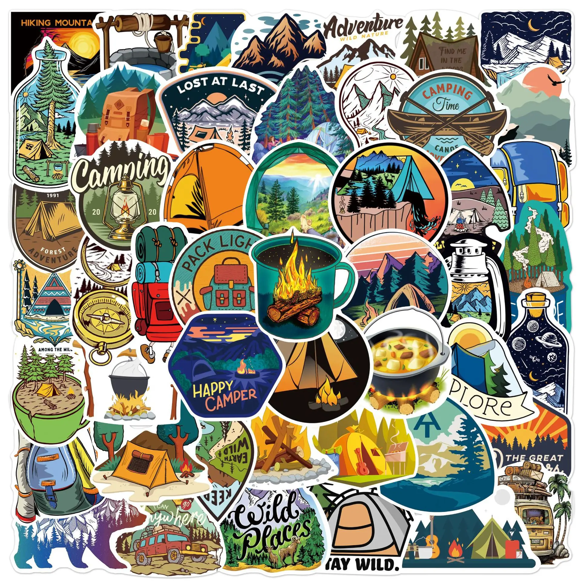 Imagem -05 - Outdoor Camping Waterproof Graffiti Etiqueta Estética Decorativa Bagagem Laptop Telefone Guitarra Scrapbook Crianças Adesivos 10 Pcs 30 Pcs 50 Pcs