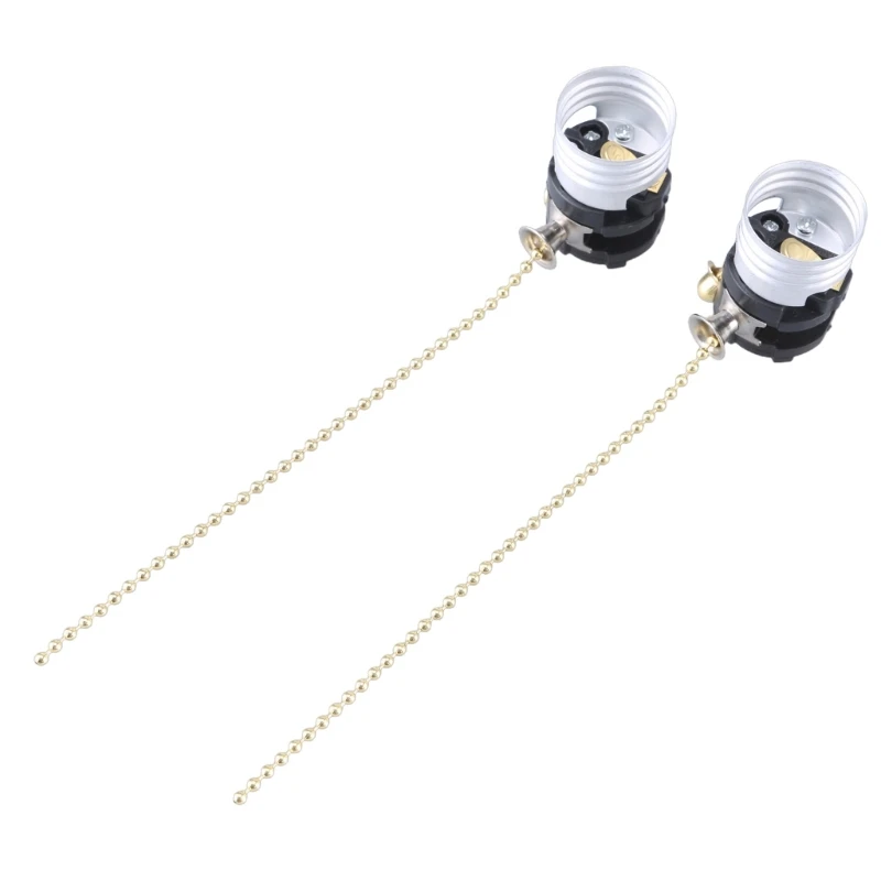2 pçs soquete luz corrente puxar interruptores soquete metal suportes lâmpada conjunto simples operar parte da lâmpada