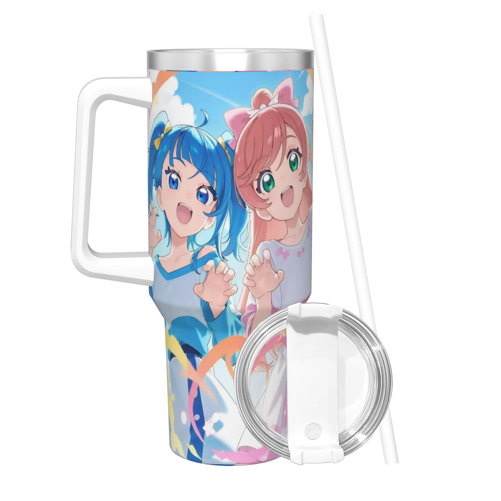 Soaring Sky Pretty Cure Tumbler With Straw  Stainless Steel Mugs Cup Double Wall Vacuum Insulated for Cold Or Hot 40oz
