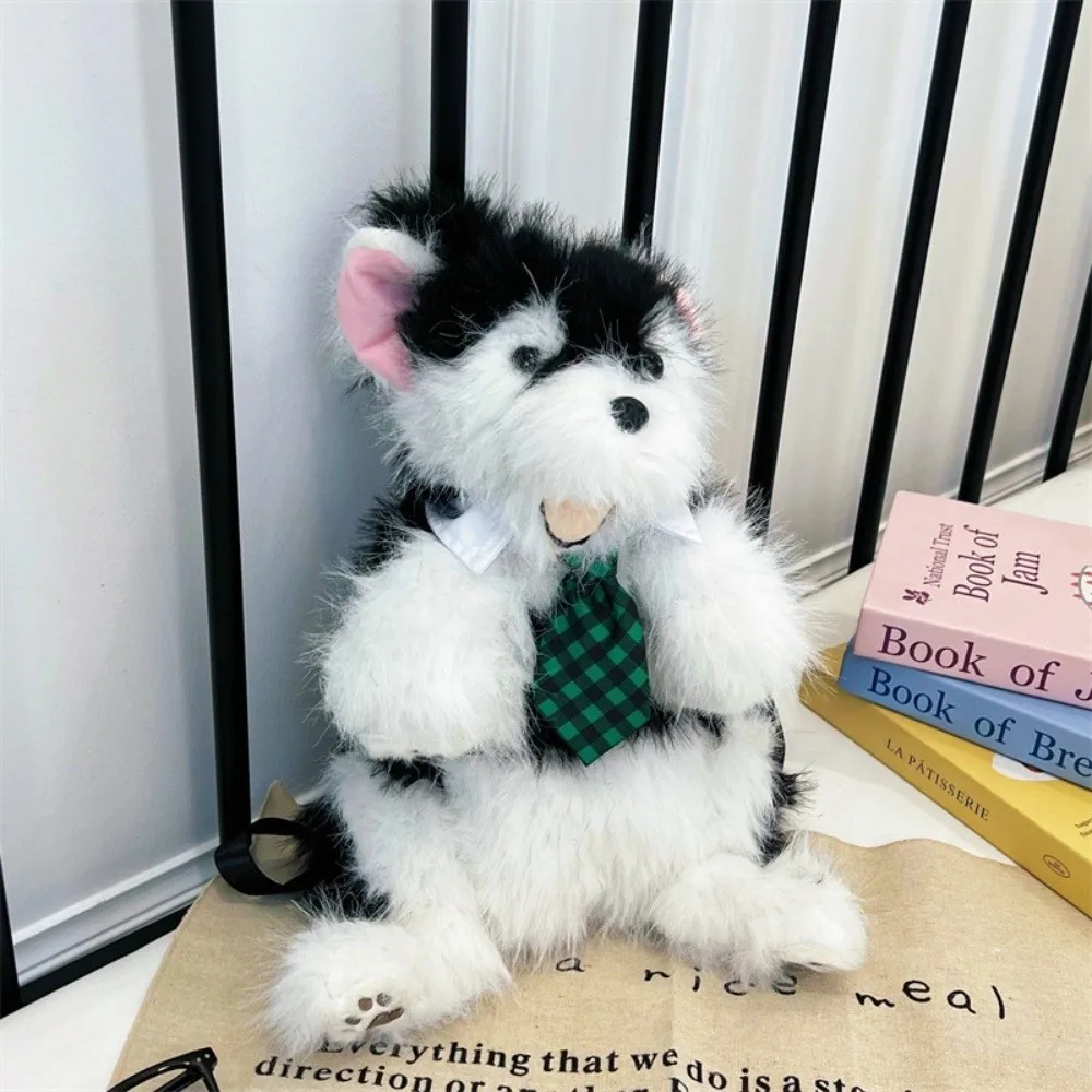 New Wear Tie Simulated Puppy Backpack Cute Cartoon Cute Animal Shape Backpack Soft Fluffy School Bags Daypack