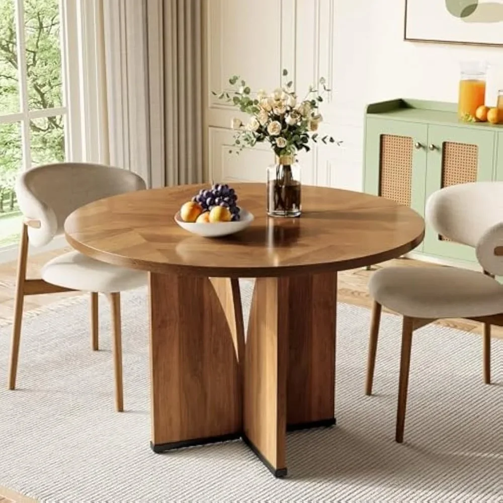 39-Inch Dining Table for 4, Round Dining Table with X-Shaped Stable Pedestal, Wood Dinner Table for Dining Room, Living Room