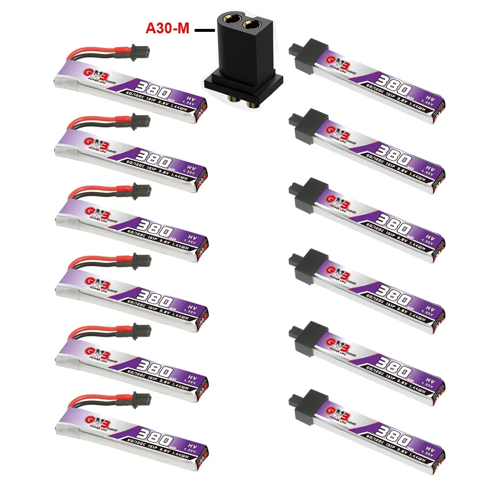 6 szt. Złącze wysoki prąd GNB 3.8V 380mAh 1S 60C/120C A30 dla Cetus FPV Kit RC Whoop Drone DIY wtyczka przeciwko BETAFPV BT2.0 300mAh 1S