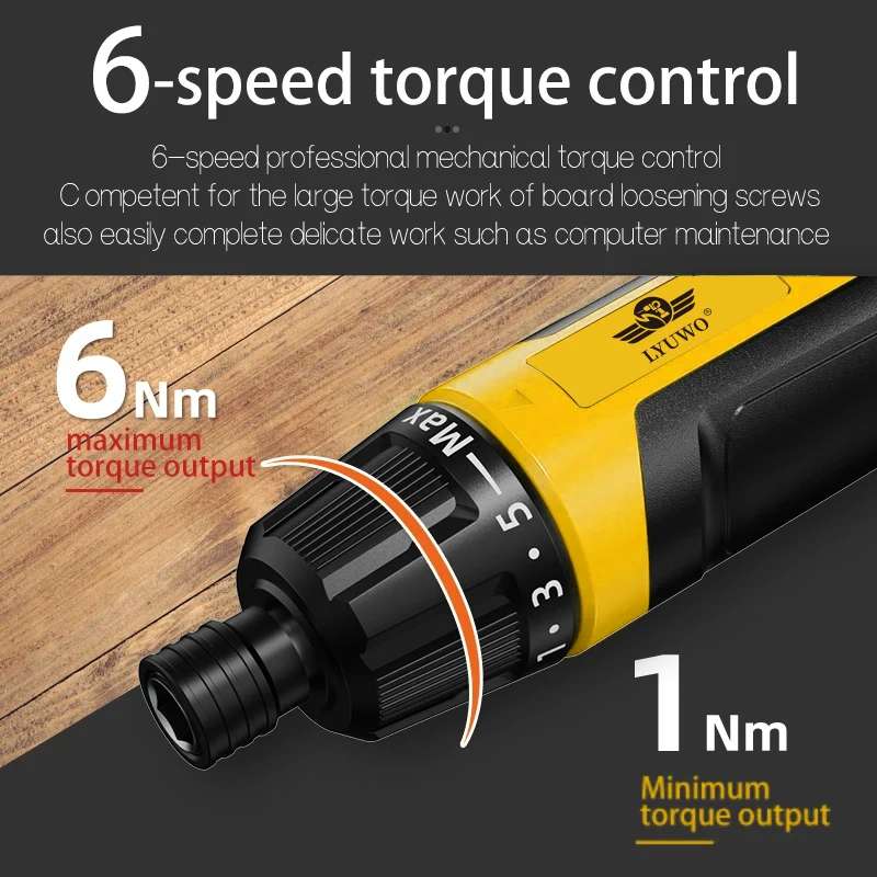 LYUWO USB Mini 6speed Adjustable Screwdriver Charging1300mah Electric Drill Multifunctional Disassembly and Repair Electric Tool