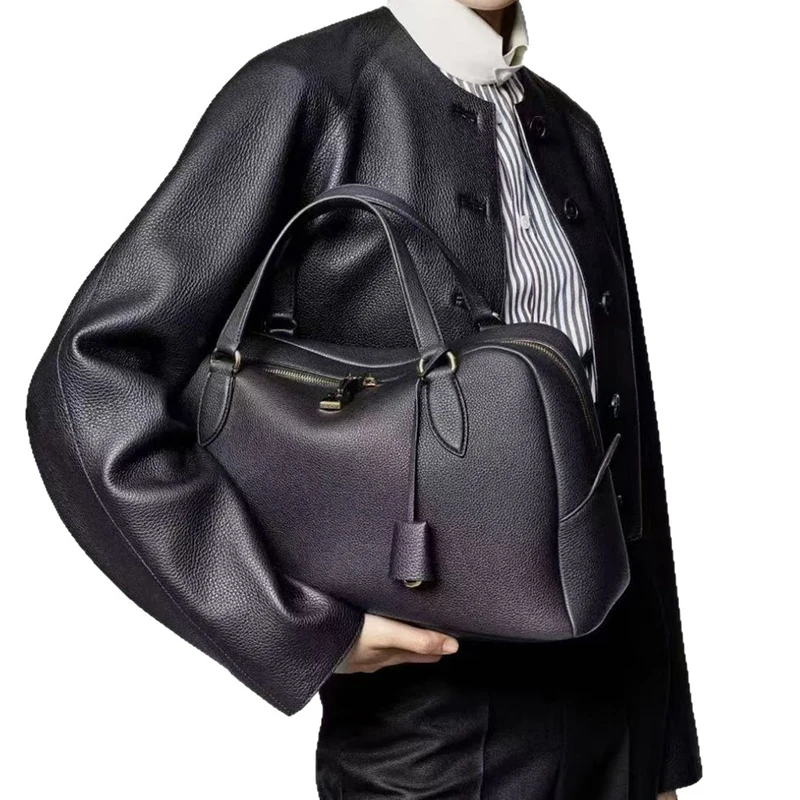 Luxury Brand Cowhide Women Bags Top Quality Genuine Leather Shoulder Bags Women Fashion Gold Lock Handbags For Women Bowling Bag