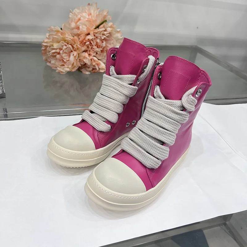 Dekherw Boots Jumbo Lace Up Main Line Thick Sole Pink Fashion Designer Sneakers Leather Men Women High Top Zipper Casual Shoes