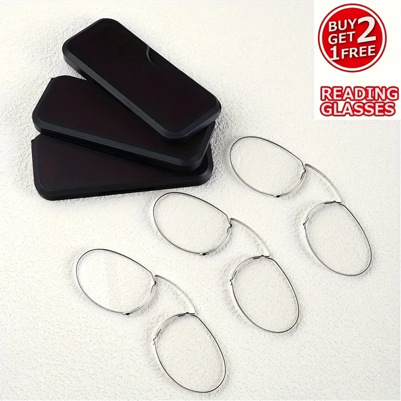 Nasenklammer-Lesebrille, Edelstahlrahmen, TAC-Gläser, leicht, ohne Brillenbügel, einfach zu transportieren, ideal für Handys